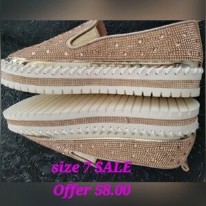 Azalea Wang Rose Gold Rhinestone Slip On Sneaker Size 7